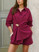 Cotton Metal-Button Ruched Shorts Sets